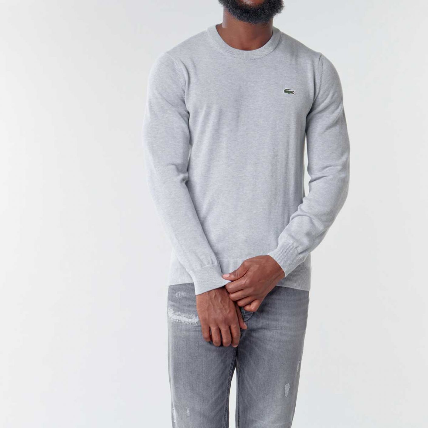 Lacoste Men's Organic Round Neck Pullover in Light Gray