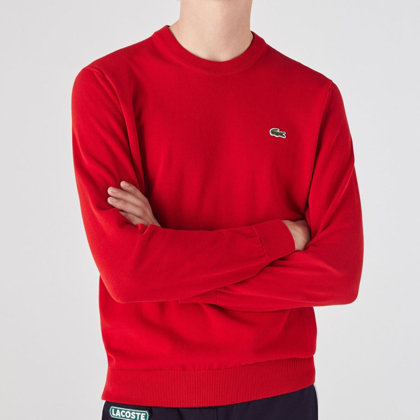 Lacoste Men's Pullover with Round Neck Organic Red