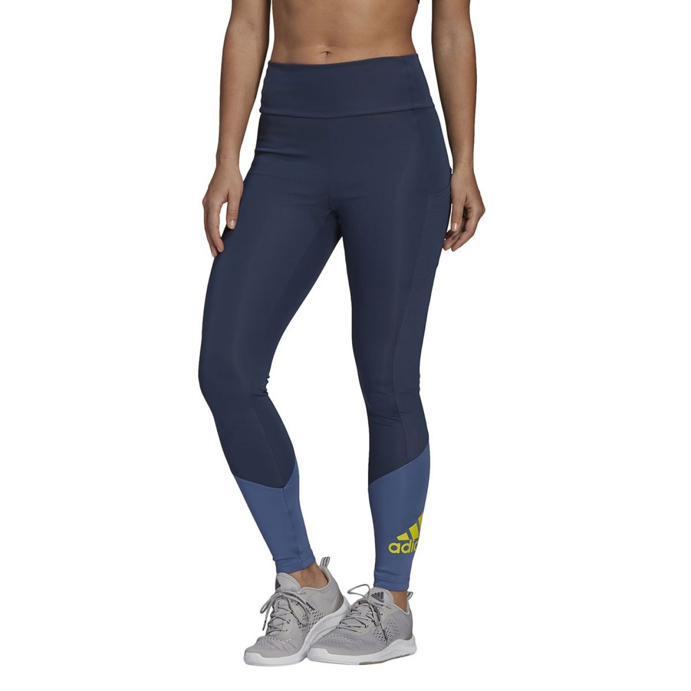 Adidas Big Logo Sport Tights Crew Navy Blue Acid Yellow