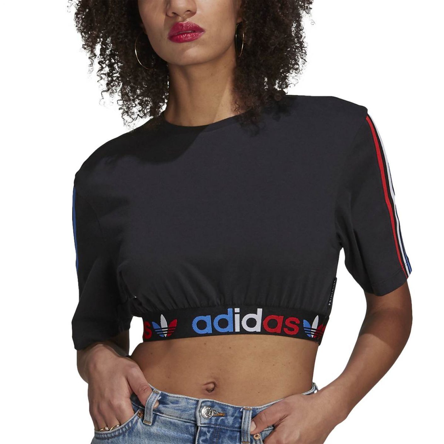 Adidas T-Shirt Crop Adicolor Primeblue Black da Donna