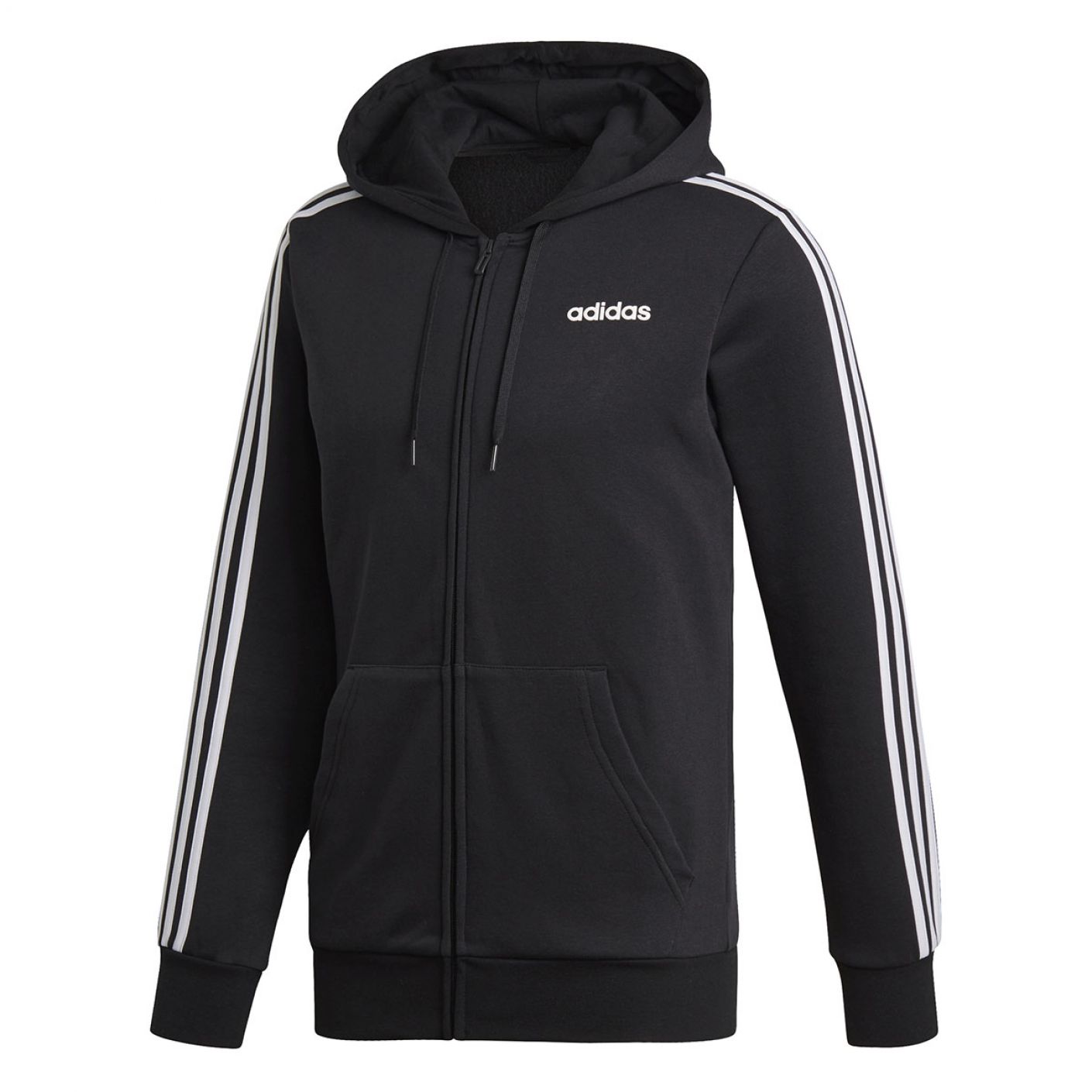 Adidas Sweatshirt 3 Stripes Hoodie Essentials Fleece Black-White