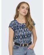 Only Women's Forever Blue/Ethinic Rebel Printed Short Sleeve Top