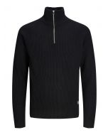 Jack&Jones Men's Black Half Zip Ribbed Pullover