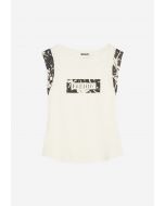 Freddy T-Shirt con maniche in viscosa e grafica tropical Bianca da Donna
