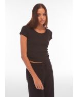 Freddy Women's Black Lace-Up Slim Fit Ribbed T-Shirt