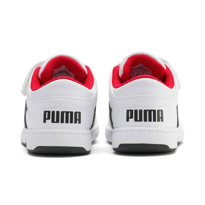 Puma Rebound Layup Lo in Pelle Velcro Infant White-Puma Black-Red