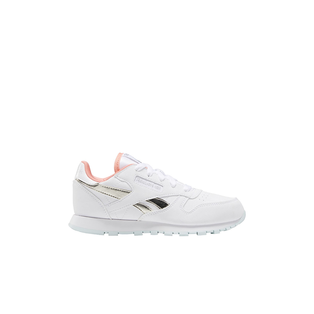 reebok cl leather junior white chalk blue twisted coral, bianco