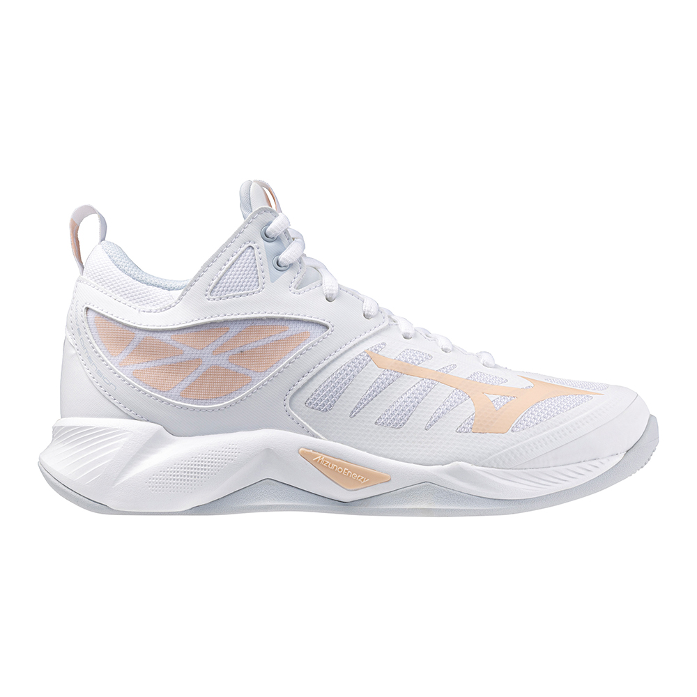 Mizuno Wave Dimension Mid White Peach Parfait Halogen Blue da Donna